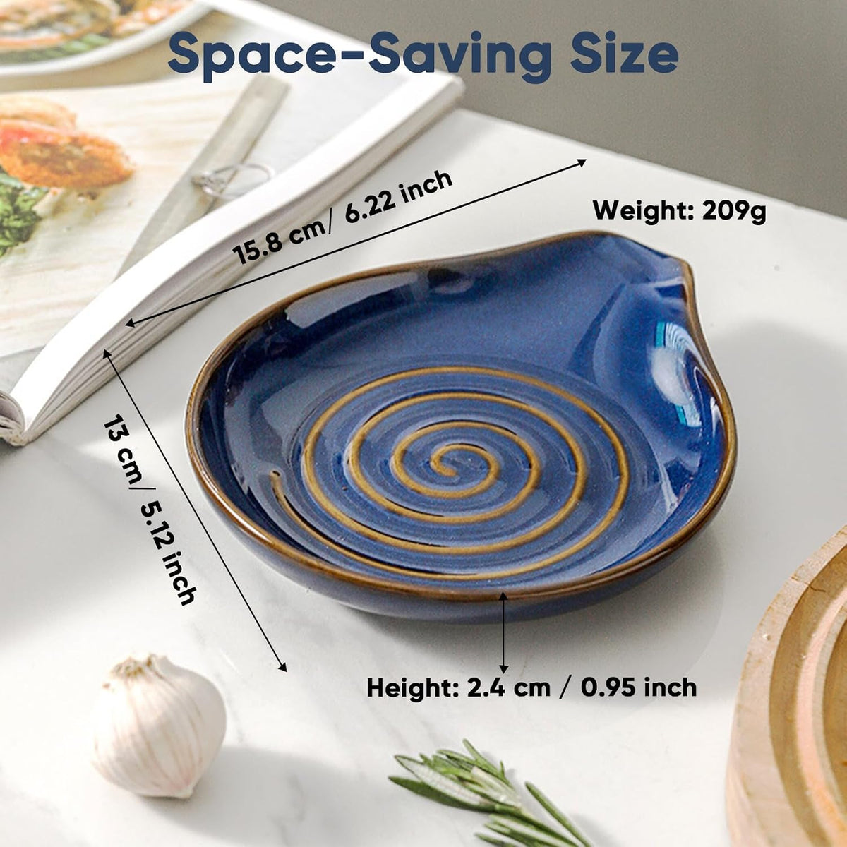 Ceramic Spoon Rest for Kitchen Counter, Coffee Spoon Holder, Easy to Clean Stovetop Spoon Tray, Decorative Countertop Organizer for Soup Spoons/Ladles (Beige)