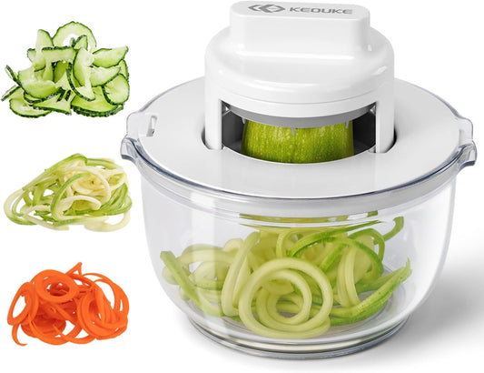 Vegetable Spiralizer & Zucchini Noodle Maker - 3 In 1 Adjustable Spiral Slicer with BPA-Free Plastic & Clear Bowl, Effortless for Cucumber, Potato, Carrot