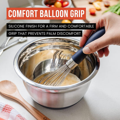 3-Piece Kitchen Whisk Set, Stainless Steel Whisks for Cooking, Wisk Kitchen Tool, Thick Wire Whisk Set, Wisking Tool for Cooking, Blending, Whisking, Beating and Stirring