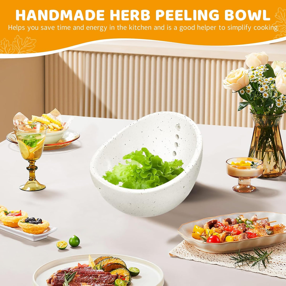 Herb Stripper Bowl, With 4 Holes - Kitchen Tool for Separating Leaves from Stems, Herb Peeler & Remover for Parsley, Thyme, Rosemary