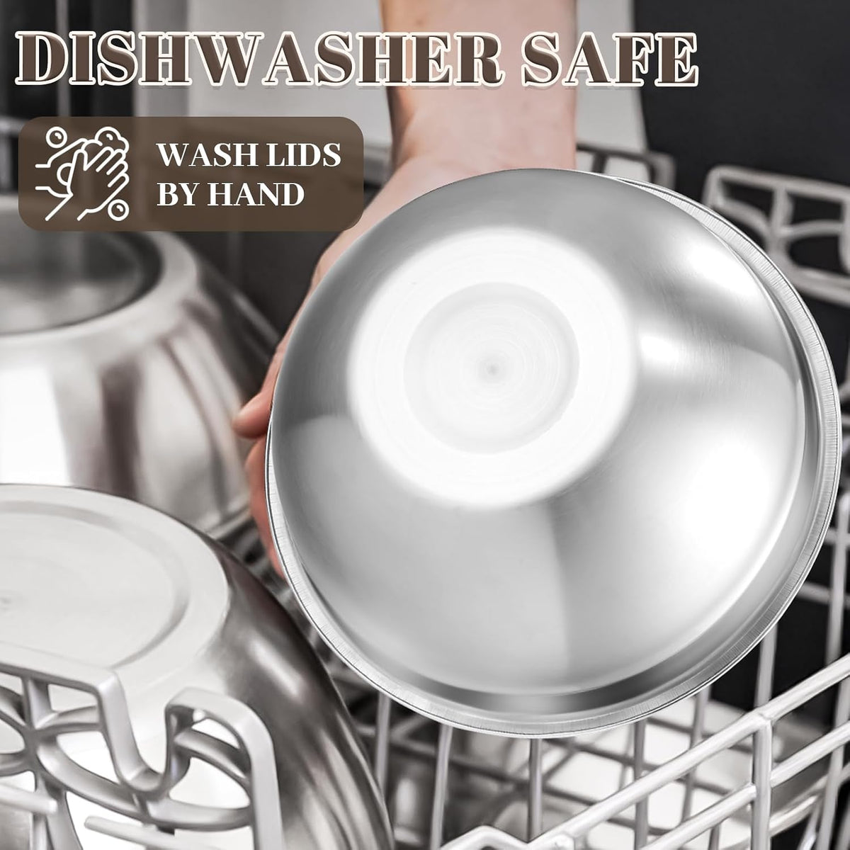 Mixing Bowls with Lids Set - 7PCS Nesting Mixing Bowls, Lids, Stainless Steel Mixing Bowls for Mixing, Baking & Meal Prep, Dishwasher Safe, Size 0.7/1.1/1.5/2.1/3.5/4/4.5 QT, Khaki