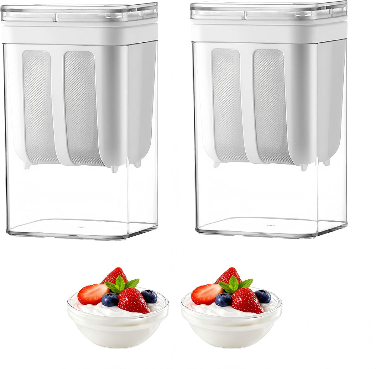 Yogurt Strainer—【1.9QT/0.475GAL Total】 & 【0.9QT/0.23GAL Filter】, Yogurt Strainer Greek Yogurt Strainer Yogurt Press, BPA-Free PP Strainer for Whey Separation（Totle1.9QT）