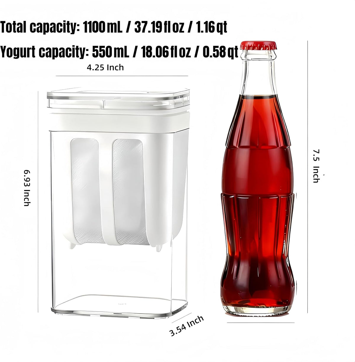 Yogurt Strainer—【1.9QT/0.475GAL Total】 & 【0.9QT/0.23GAL Filter】, Yogurt Strainer Greek Yogurt Strainer Yogurt Press, BPA-Free PP Strainer for Whey Separation（Totle1.9QT）