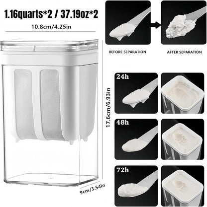 Yogurt Strainer—【1.9QT/0.475GAL Total】 & 【0.9QT/0.23GAL Filter】, Yogurt Strainer Greek Yogurt Strainer Yogurt Press, BPA-Free PP Strainer for Whey Separation（Totle1.9QT）