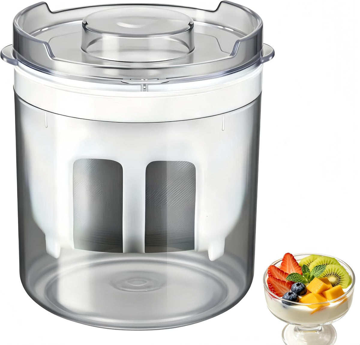 Yogurt Strainer—【1.9QT/0.475GAL Total】 & 【0.9QT/0.23GAL Filter】, Yogurt Strainer Greek Yogurt Strainer Yogurt Press, BPA-Free PP Strainer for Whey Separation（Totle1.9QT）