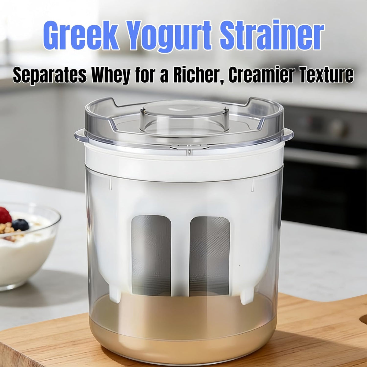 Yogurt Strainer—【1.9QT/0.475GAL Total】 & 【0.9QT/0.23GAL Filter】, Yogurt Strainer Greek Yogurt Strainer Yogurt Press, BPA-Free PP Strainer for Whey Separation（Totle1.9QT）