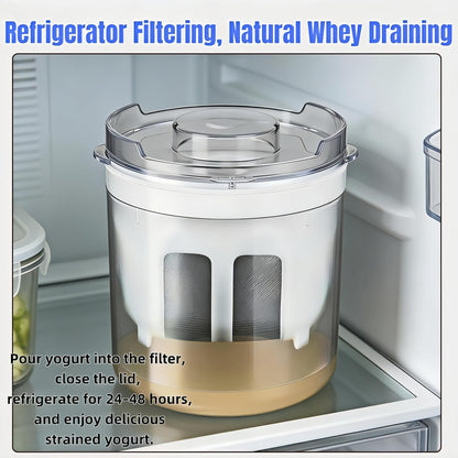 Yogurt Strainer—【1.9QT/0.475GAL Total】 & 【0.9QT/0.23GAL Filter】, Yogurt Strainer Greek Yogurt Strainer Yogurt Press, BPA-Free PP Strainer for Whey Separation（Totle1.9QT）