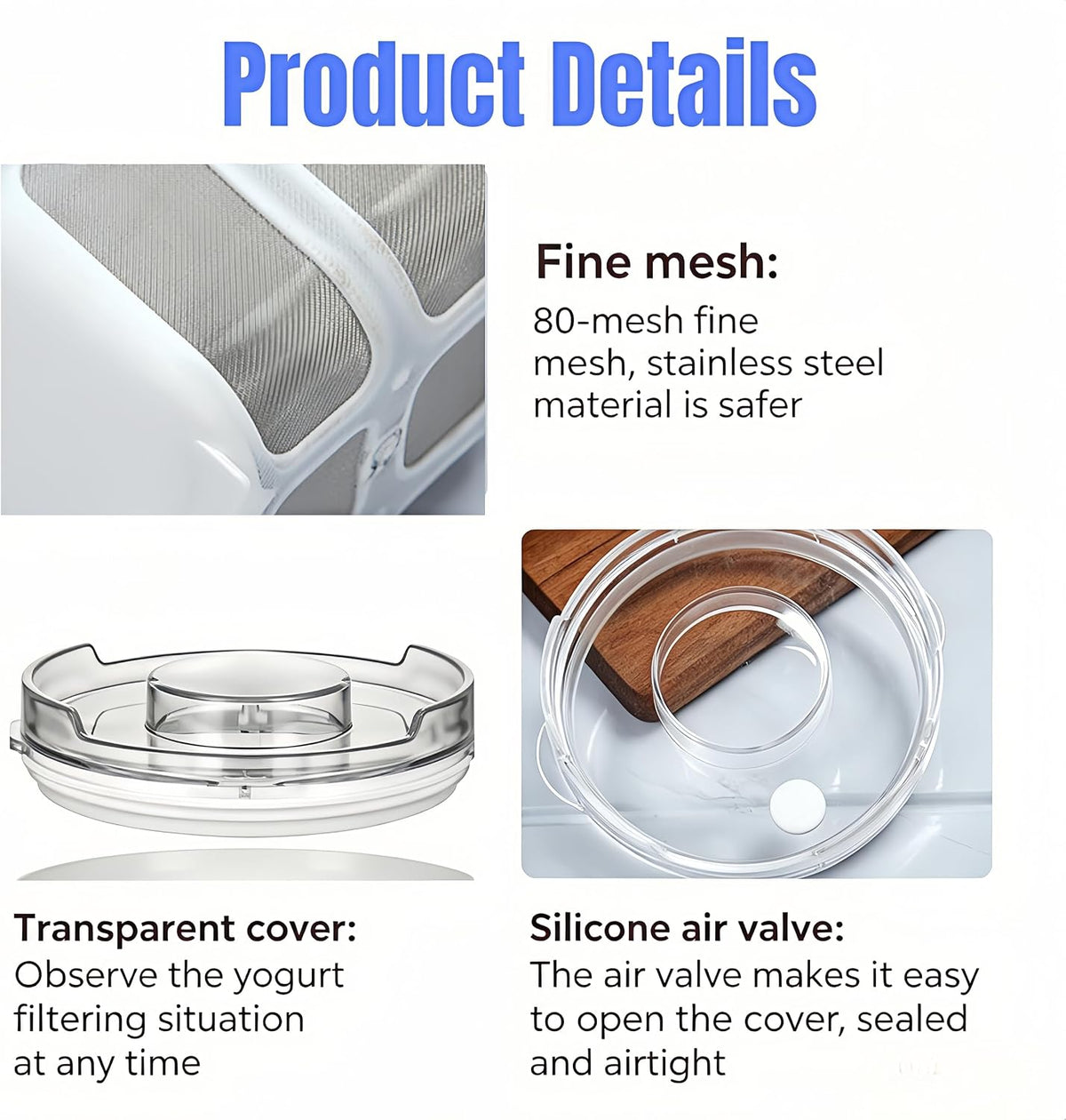 Yogurt Strainer—【1.9QT/0.475GAL Total】 & 【0.9QT/0.23GAL Filter】, Yogurt Strainer Greek Yogurt Strainer Yogurt Press, BPA-Free PP Strainer for Whey Separation（Totle1.9QT）