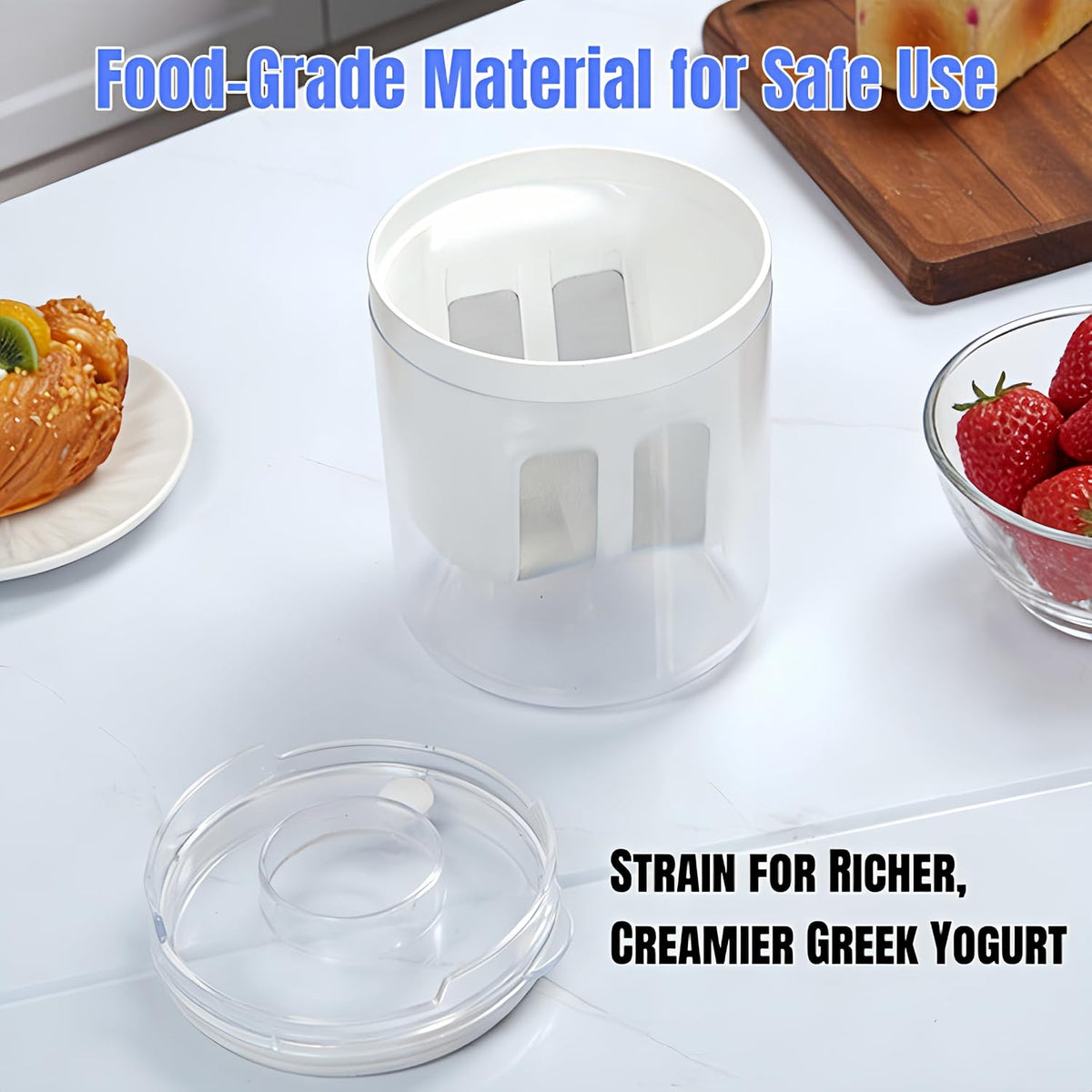 Yogurt Strainer—【1.9QT/0.475GAL Total】 & 【0.9QT/0.23GAL Filter】, Yogurt Strainer Greek Yogurt Strainer Yogurt Press, BPA-Free PP Strainer for Whey Separation（Totle1.9QT）
