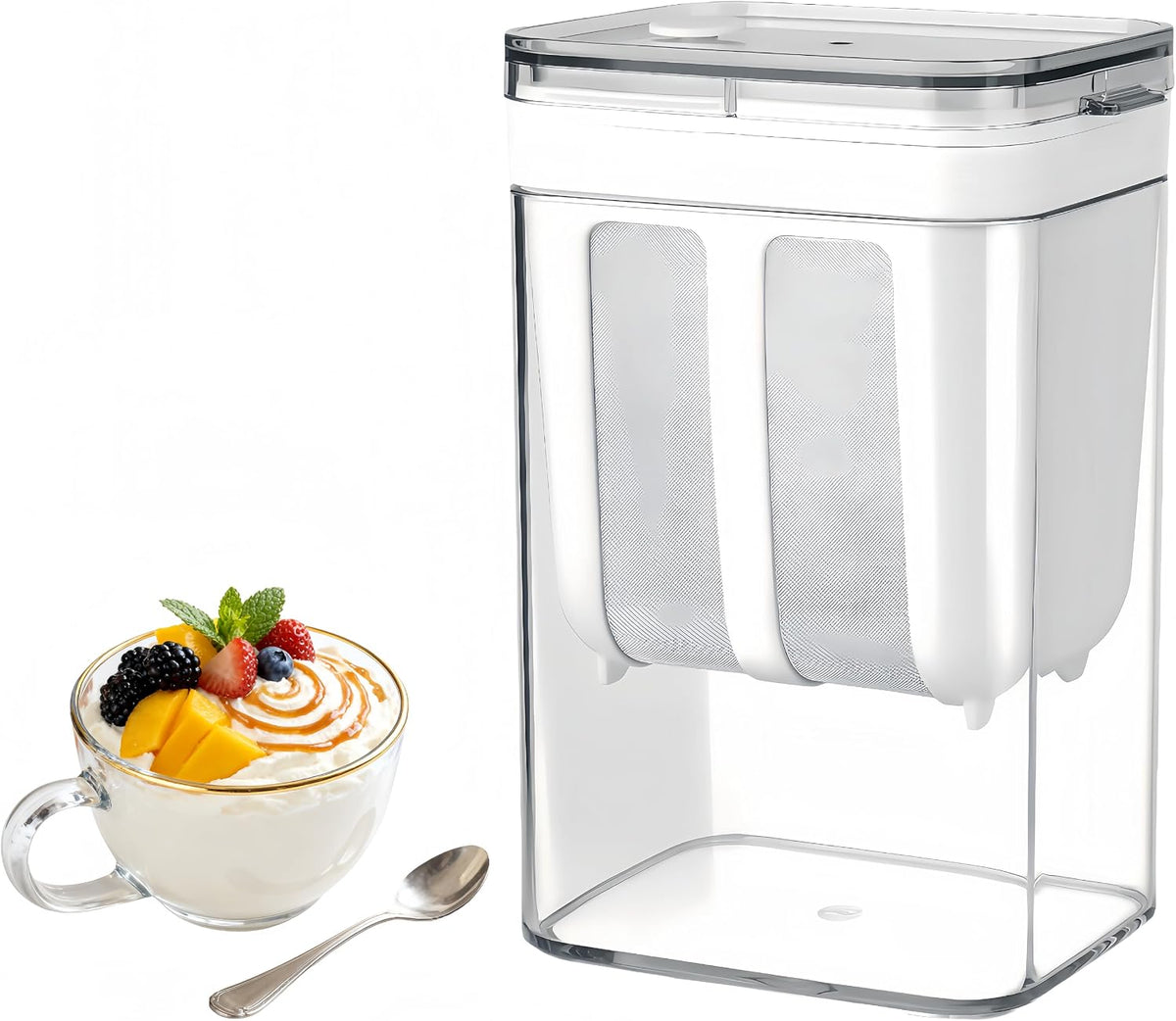 Yogurt Strainer—【1.9QT/0.475GAL Total】 & 【0.9QT/0.23GAL Filter】, Yogurt Strainer Greek Yogurt Strainer Yogurt Press, BPA-Free PP Strainer for Whey Separation（Totle1.9QT）