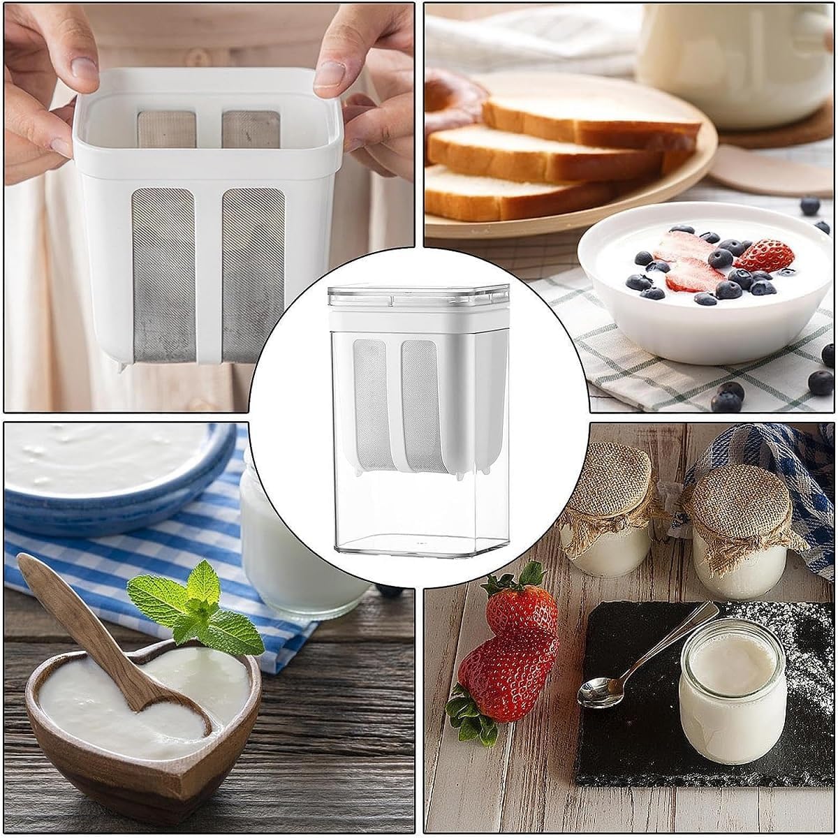 Yogurt Strainer—【1.9QT/0.475GAL Total】 & 【0.9QT/0.23GAL Filter】, Yogurt Strainer Greek Yogurt Strainer Yogurt Press, BPA-Free PP Strainer for Whey Separation（Totle1.9QT）