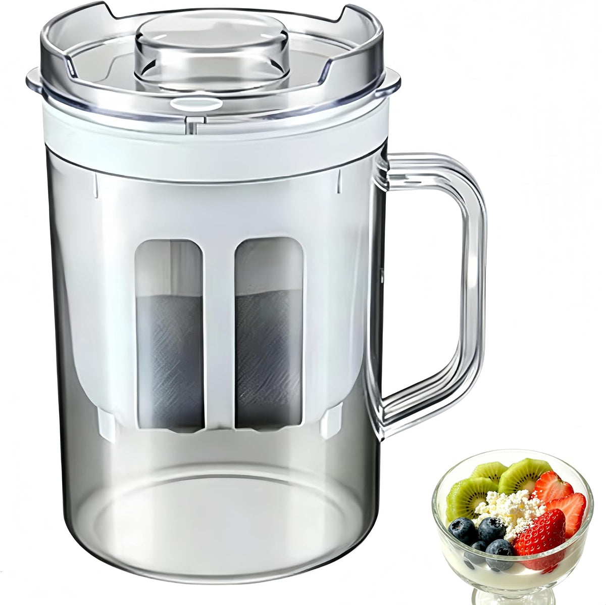 Yogurt Strainer—【1.9QT/0.475GAL Total】 & 【0.9QT/0.23GAL Filter】, Yogurt Strainer Greek Yogurt Strainer Yogurt Press, BPA-Free PP Strainer for Whey Separation（Totle1.9QT）