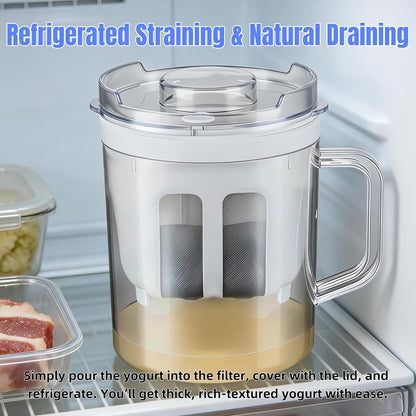 Yogurt Strainer—【1.9QT/0.475GAL Total】 & 【0.9QT/0.23GAL Filter】, Yogurt Strainer Greek Yogurt Strainer Yogurt Press, BPA-Free PP Strainer for Whey Separation（Totle1.9QT）