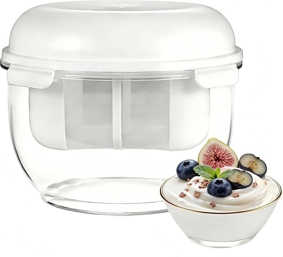 Yogurt Strainer—【1.9QT/0.475GAL Total】 & 【0.9QT/0.23GAL Filter】, Yogurt Strainer Greek Yogurt Strainer Yogurt Press, BPA-Free PP Strainer for Whey Separation（Totle1.9QT）