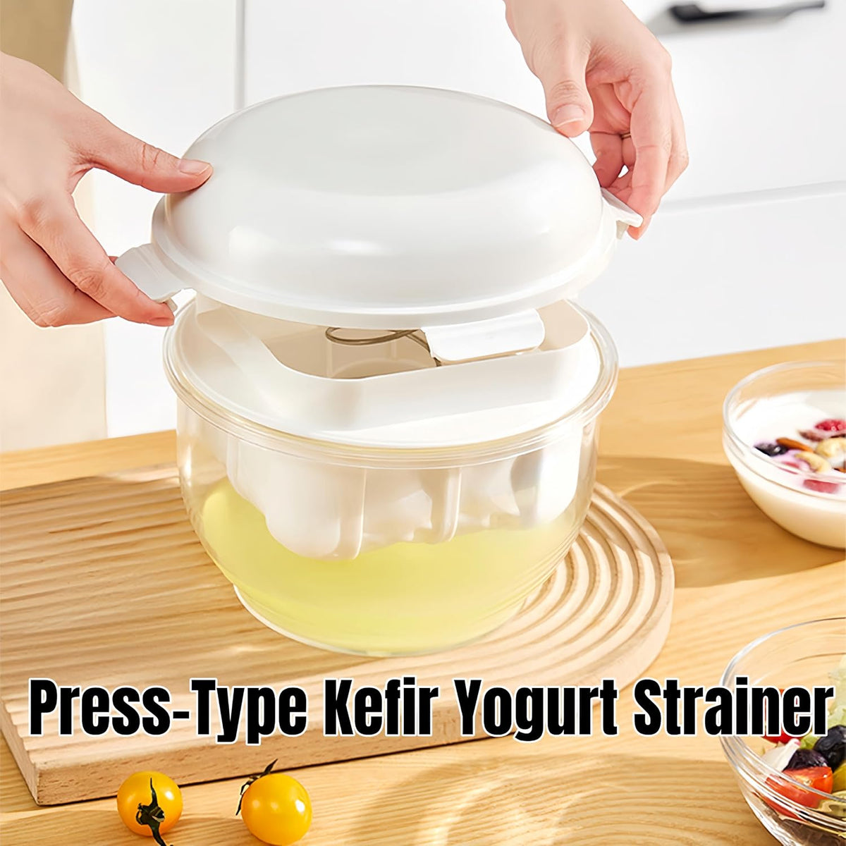 Yogurt Strainer—【1.9QT/0.475GAL Total】 & 【0.9QT/0.23GAL Filter】, Yogurt Strainer Greek Yogurt Strainer Yogurt Press, BPA-Free PP Strainer for Whey Separation（Totle1.9QT）
