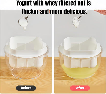 Yogurt Strainer—【1.9QT/0.475GAL Total】 & 【0.9QT/0.23GAL Filter】, Yogurt Strainer Greek Yogurt Strainer Yogurt Press, BPA-Free PP Strainer for Whey Separation（Totle1.9QT）