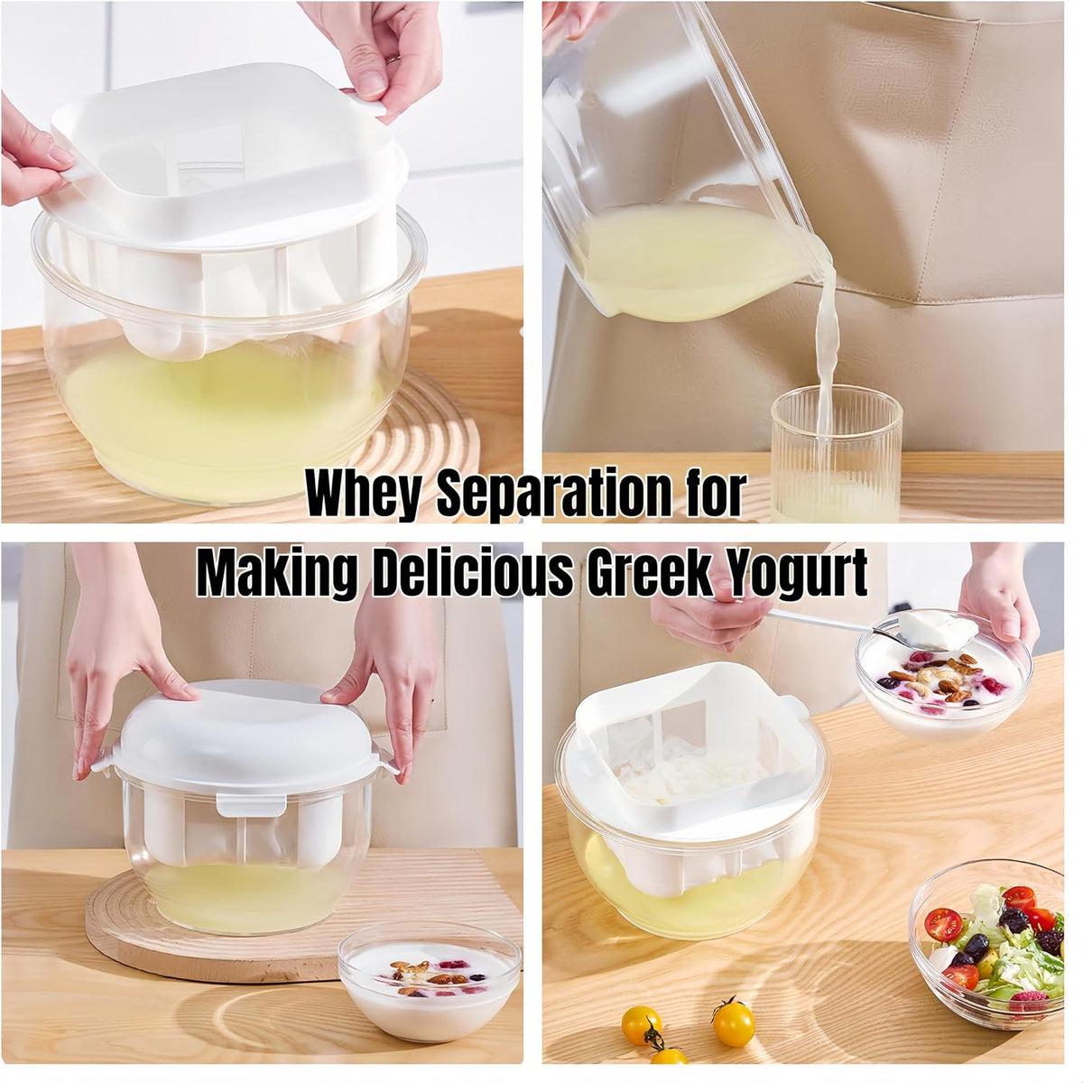 Yogurt Strainer—【1.9QT/0.475GAL Total】 & 【0.9QT/0.23GAL Filter】, Yogurt Strainer Greek Yogurt Strainer Yogurt Press, BPA-Free PP Strainer for Whey Separation（Totle1.9QT）