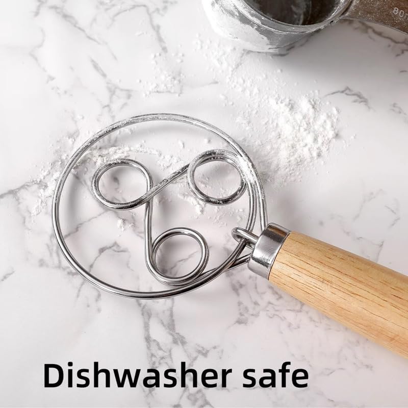 Sourdough Danish Dough Whisk – Three Eye Stainless Steel Upgraded Triple-Loop Bread Mixer Tool With Premium Heavy Duty Solid Wood Handle For Lasting Durability For Artisan Dough, Pizza, And Pastries