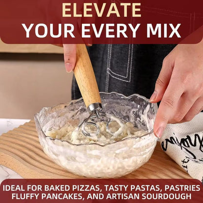 Sourdough Danish Dough Whisk – Three Eye Stainless Steel Upgraded Triple-Loop Bread Mixer Tool With Premium Heavy Duty Solid Wood Handle For Lasting Durability For Artisan Dough, Pizza, And Pastries