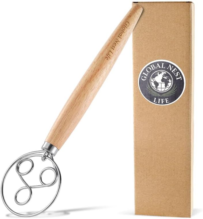 Sourdough Danish Dough Whisk – Three Eye Stainless Steel Upgraded Triple-Loop Bread Mixer Tool With Premium Heavy Duty Solid Wood Handle For Lasting Durability For Artisan Dough, Pizza, And Pastries