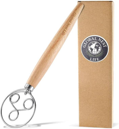 Sourdough Danish Dough Whisk – Three Eye Stainless Steel Upgraded Triple-Loop Bread Mixer Tool With Premium Heavy Duty Solid Wood Handle For Lasting Durability For Artisan Dough, Pizza, And Pastries