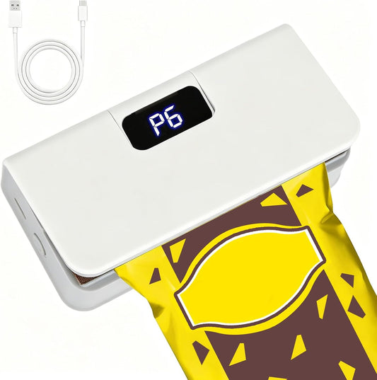 Mini Bag Sealer, 6 Gear Adjustable Bag Sealer for Plastic Bags | Rechargeable Sealer Machine with LED Power Display, Portable Heat Sealer and Cutter, Bag Resealer for Chips Snacks Mylar
