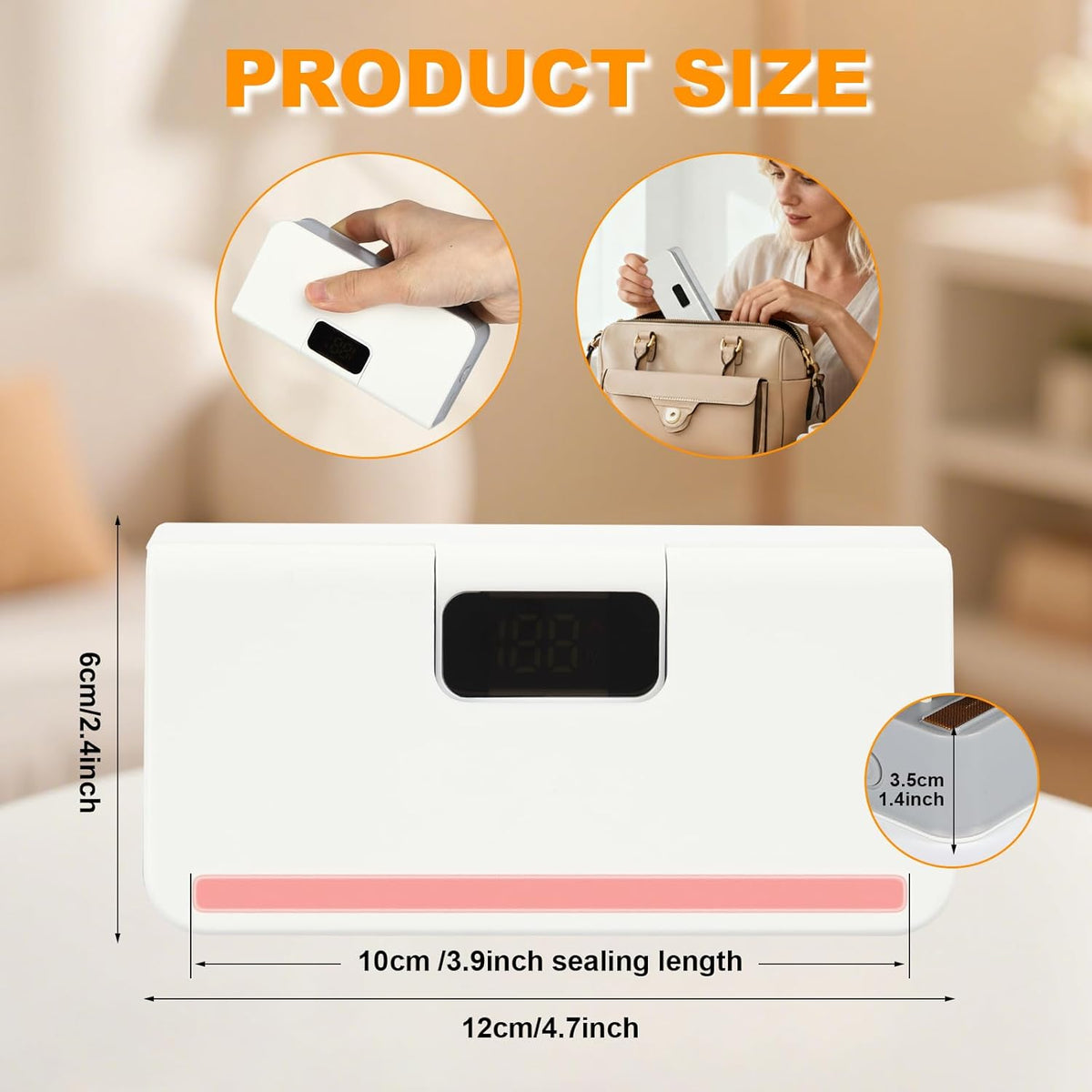 Mini Bag Sealer, 6 Gear Adjustable Bag Sealer for Plastic Bags | Rechargeable Sealer Machine with LED Power Display, Portable Heat Sealer and Cutter, Bag Resealer for Chips Snacks Mylar