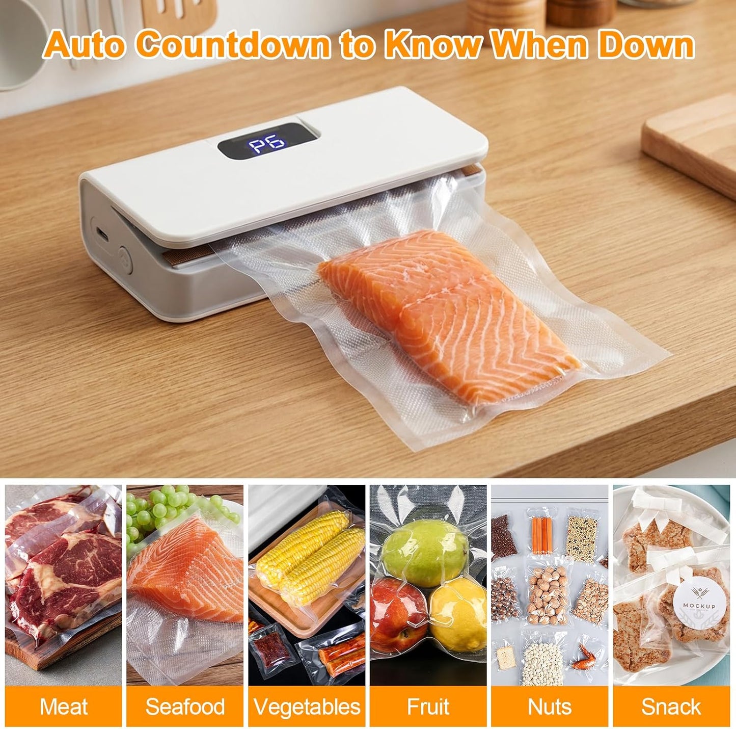 Mini Bag Sealer, 6 Gear Adjustable Bag Sealer for Plastic Bags | Rechargeable Sealer Machine with LED Power Display, Portable Heat Sealer and Cutter, Bag Resealer for Chips Snacks Mylar