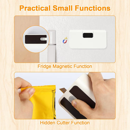 Mini Bag Sealer, 6 Gear Adjustable Bag Sealer for Plastic Bags | Rechargeable Sealer Machine with LED Power Display, Portable Heat Sealer and Cutter, Bag Resealer for Chips Snacks Mylar