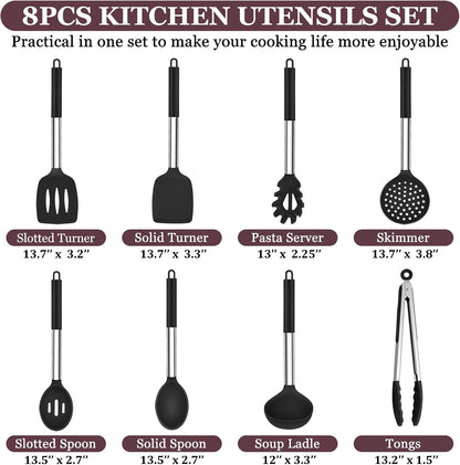 Kitchen Utensils Set of 8, Silicone Utensils Kitchen Tools Set