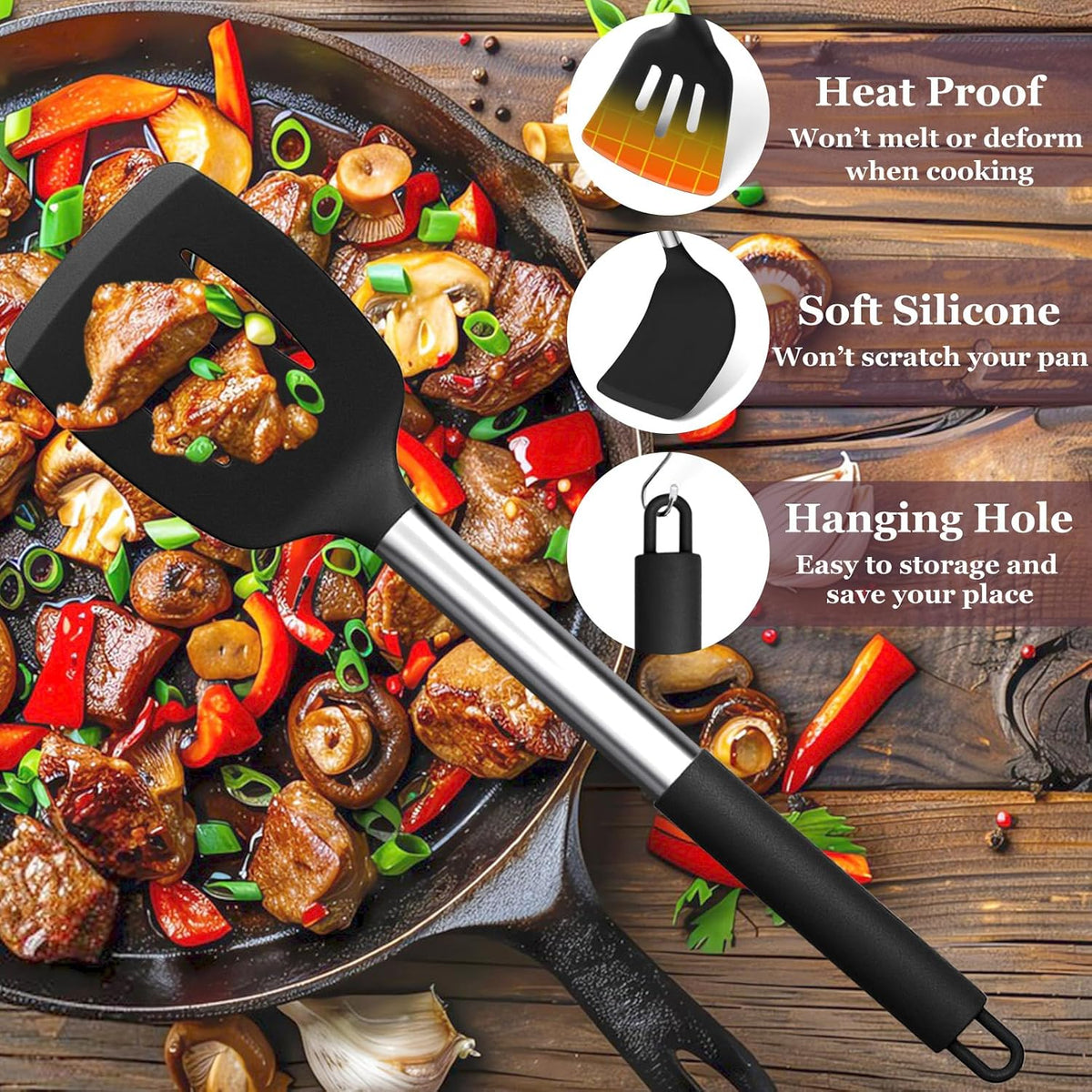 Kitchen Utensils Set of 8, Silicone Utensils Kitchen Tools Set
