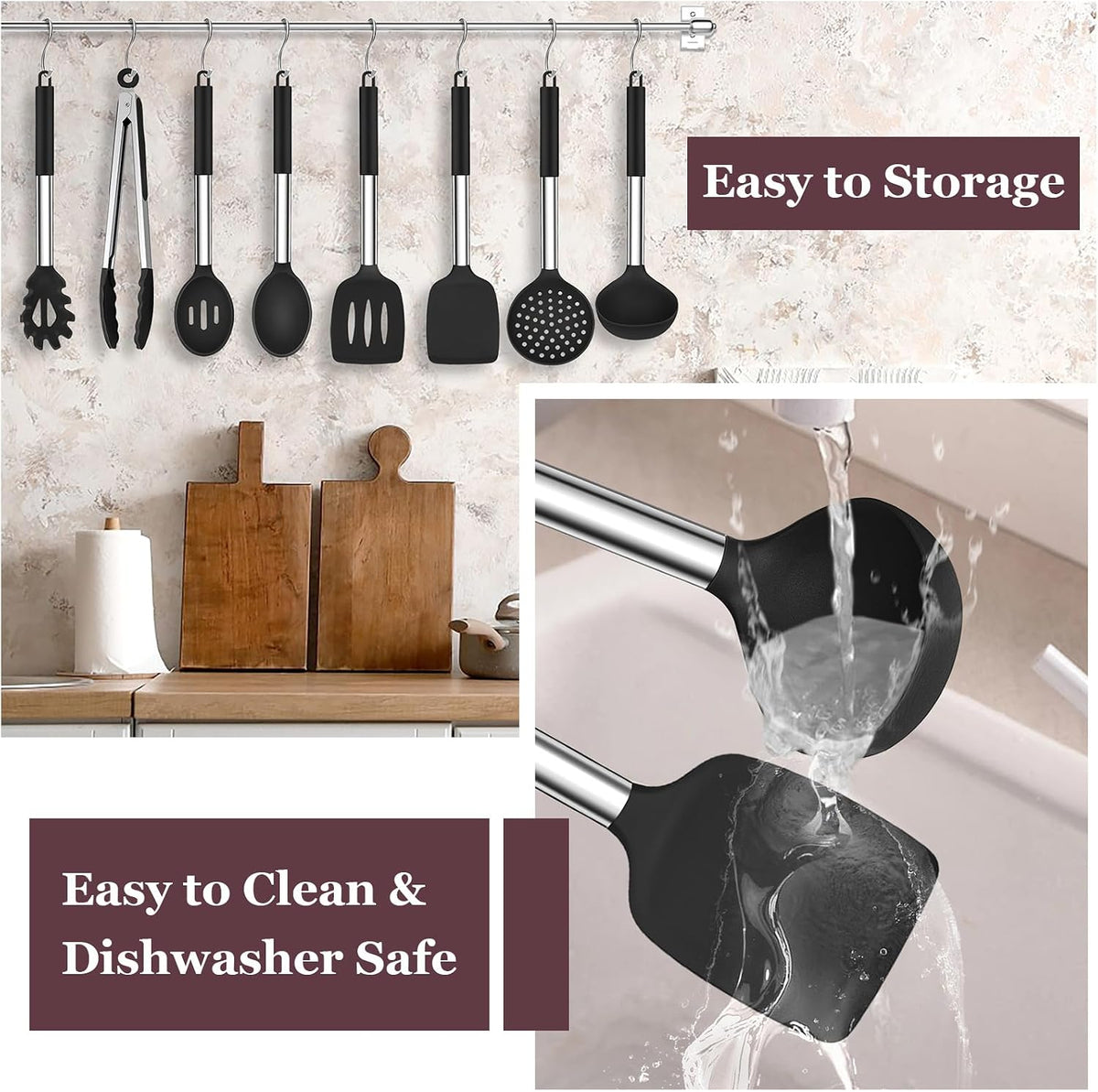 Kitchen Utensils Set of 8, Silicone Utensils Kitchen Tools Set