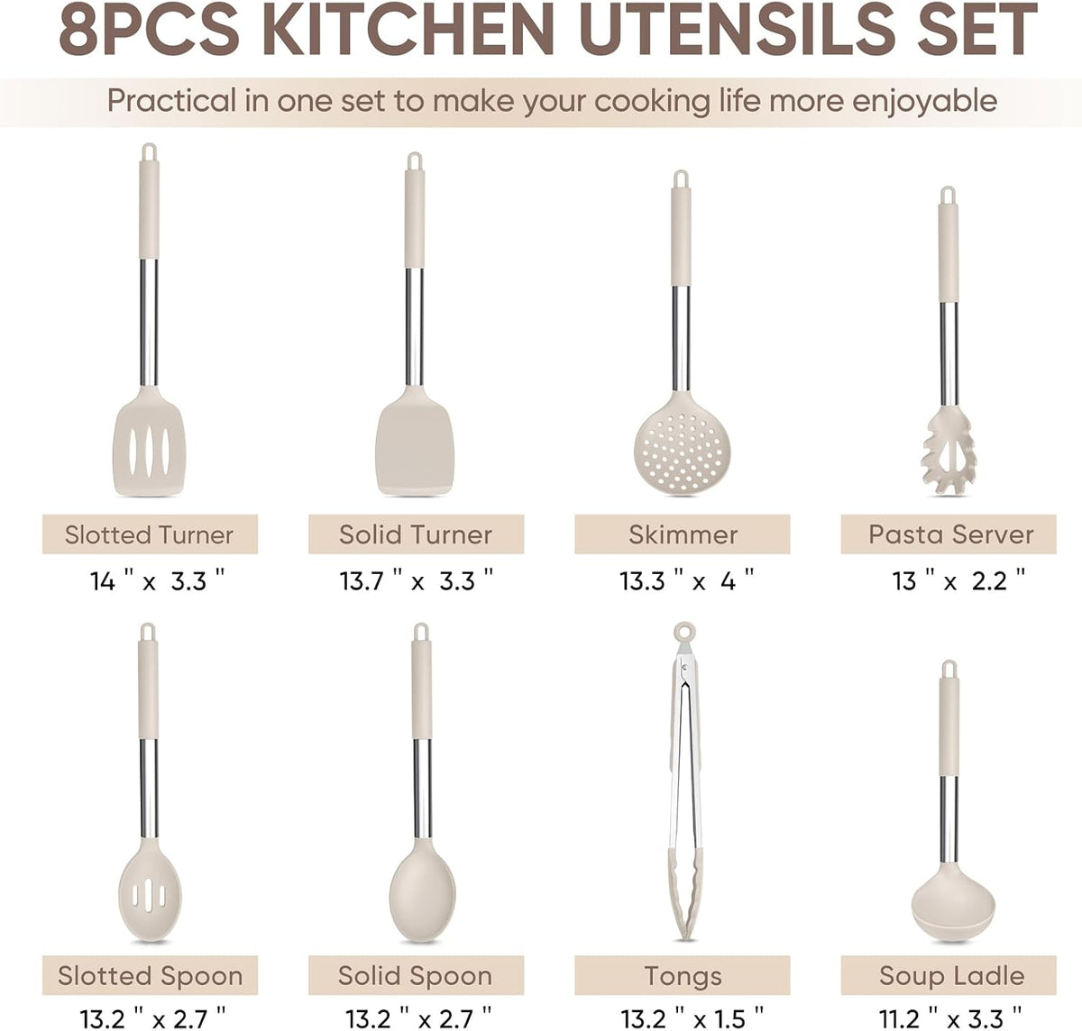 Kitchen Utensils Set of 8, Silicone Utensils Kitchen Tools Set