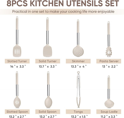 Kitchen Utensils Set of 8, Silicone Utensils Kitchen Tools Set