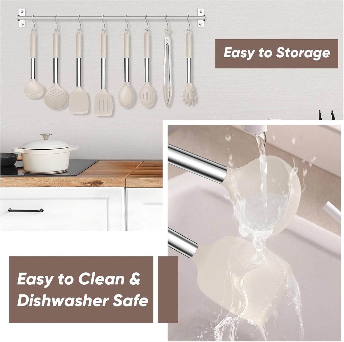 Kitchen Utensils Set of 8, Silicone Utensils Kitchen Tools Set