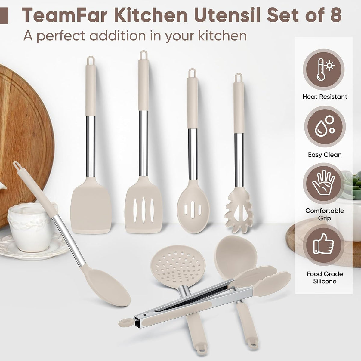 Kitchen Utensils Set of 8, Silicone Utensils Kitchen Tools Set