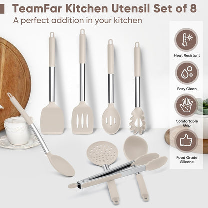 Kitchen Utensils Set of 8, Silicone Utensils Kitchen Tools Set