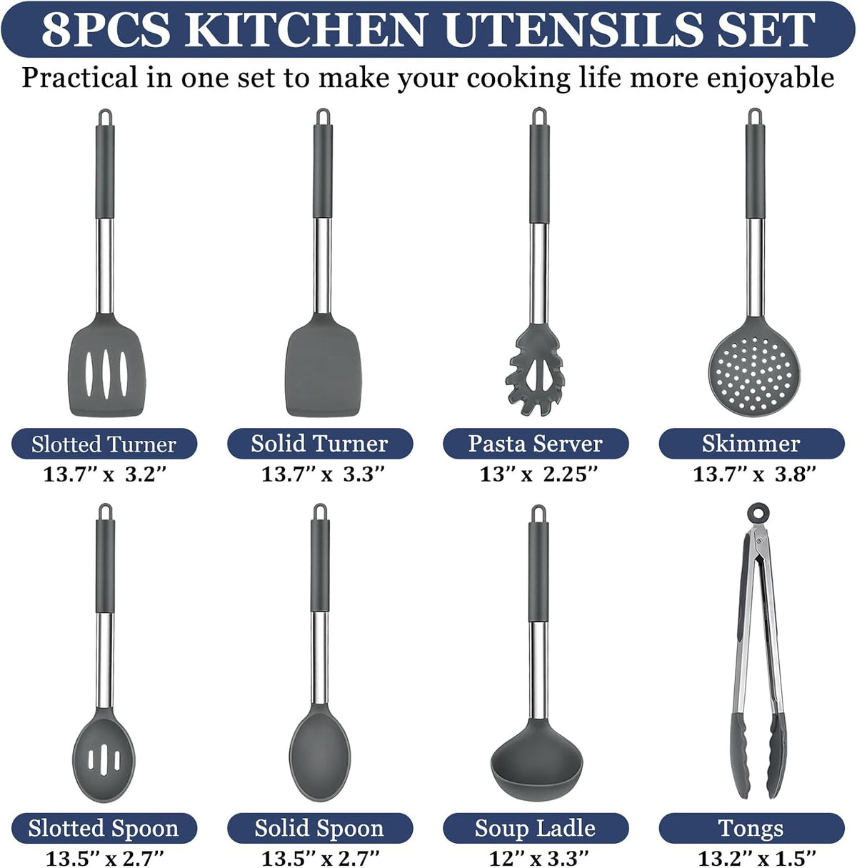Kitchen Utensils Set of 8, Silicone Utensils Kitchen Tools Set