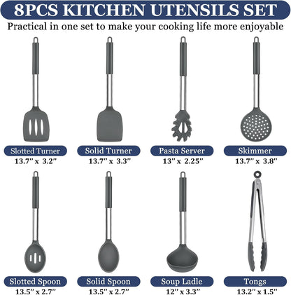 Kitchen Utensils Set of 8, Silicone Utensils Kitchen Tools Set