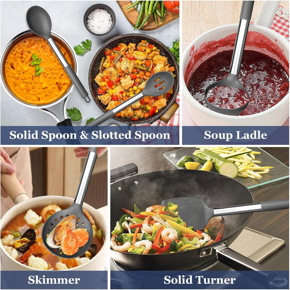 Kitchen Utensils Set of 8, Silicone Utensils Kitchen Tools Set