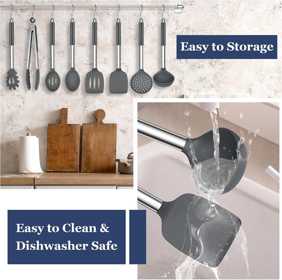 Kitchen Utensils Set of 8, Silicone Utensils Kitchen Tools Set
