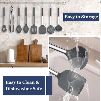 Kitchen Utensils Set of 8, Silicone Utensils Kitchen Tools Set