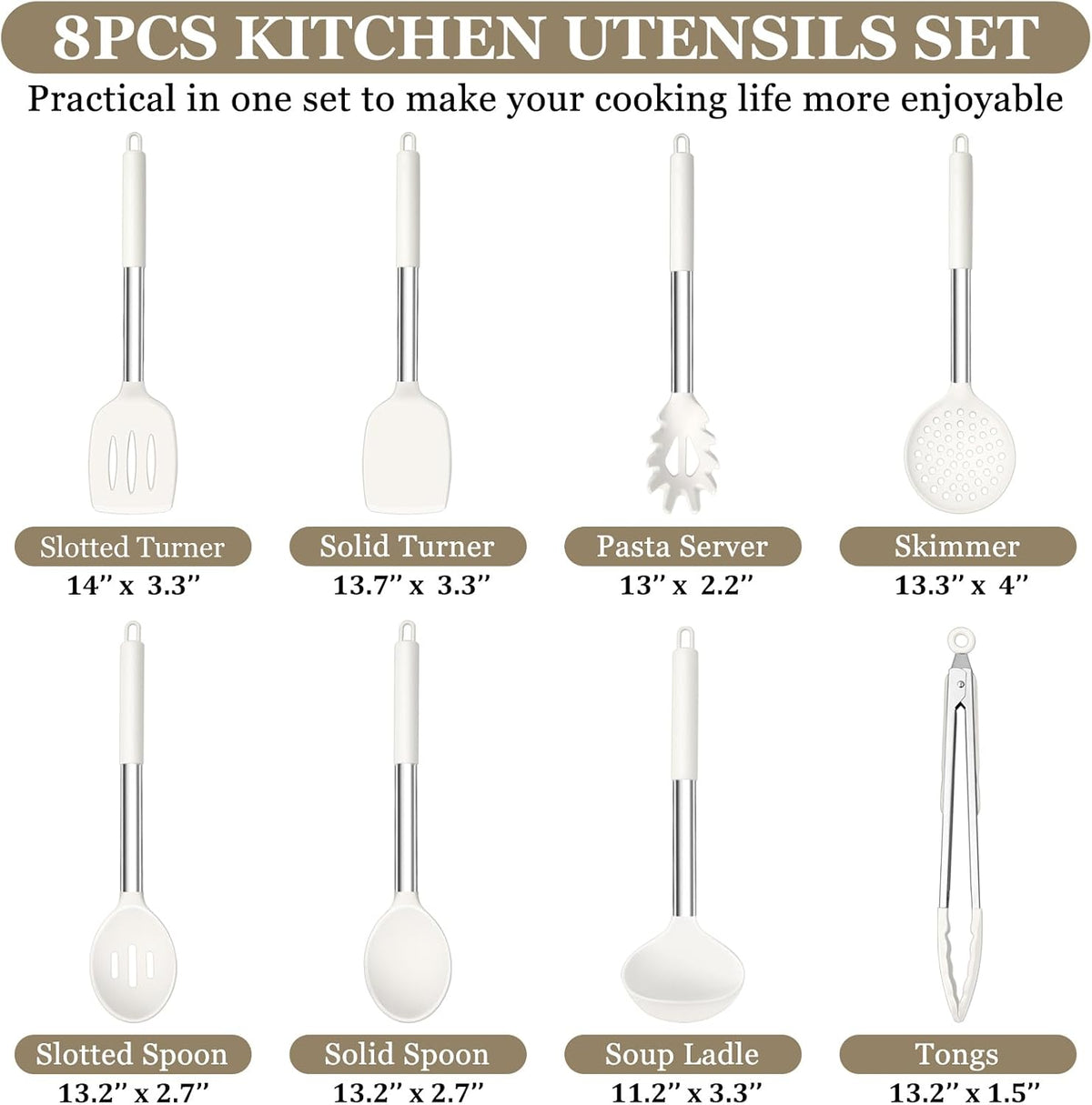 Kitchen Utensils Set of 8, Silicone Utensils Kitchen Tools Set