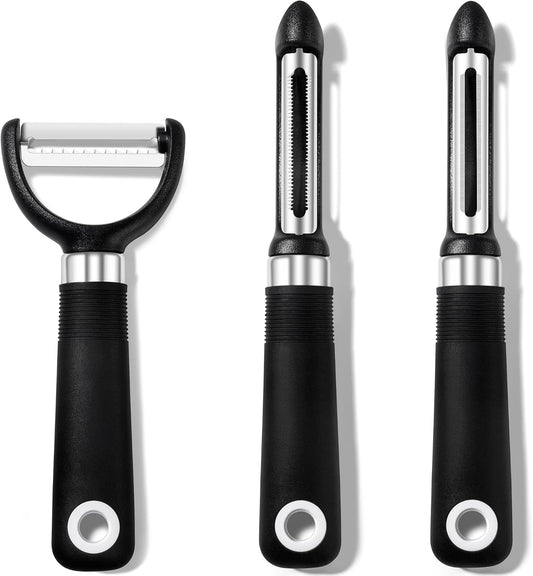 3-Piece Peeler Set, Premium Swivel Vegetable Peeler, Kitchen Gadgets Apple Peeler Potato Peeler Veggie Peeler Fruit Peeler, Dishwasher Safe Kitchen Accessories, Black