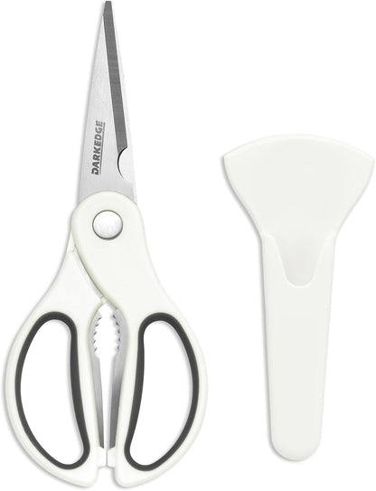 Heavy Duty Kitchen Scissors with Magnetic Holder Magnetic Shears for Fridge, Kitchen Shears Magnet Sheath Food Scissors Set for Meat Poultry Cooking BBQ Vegetables, White
