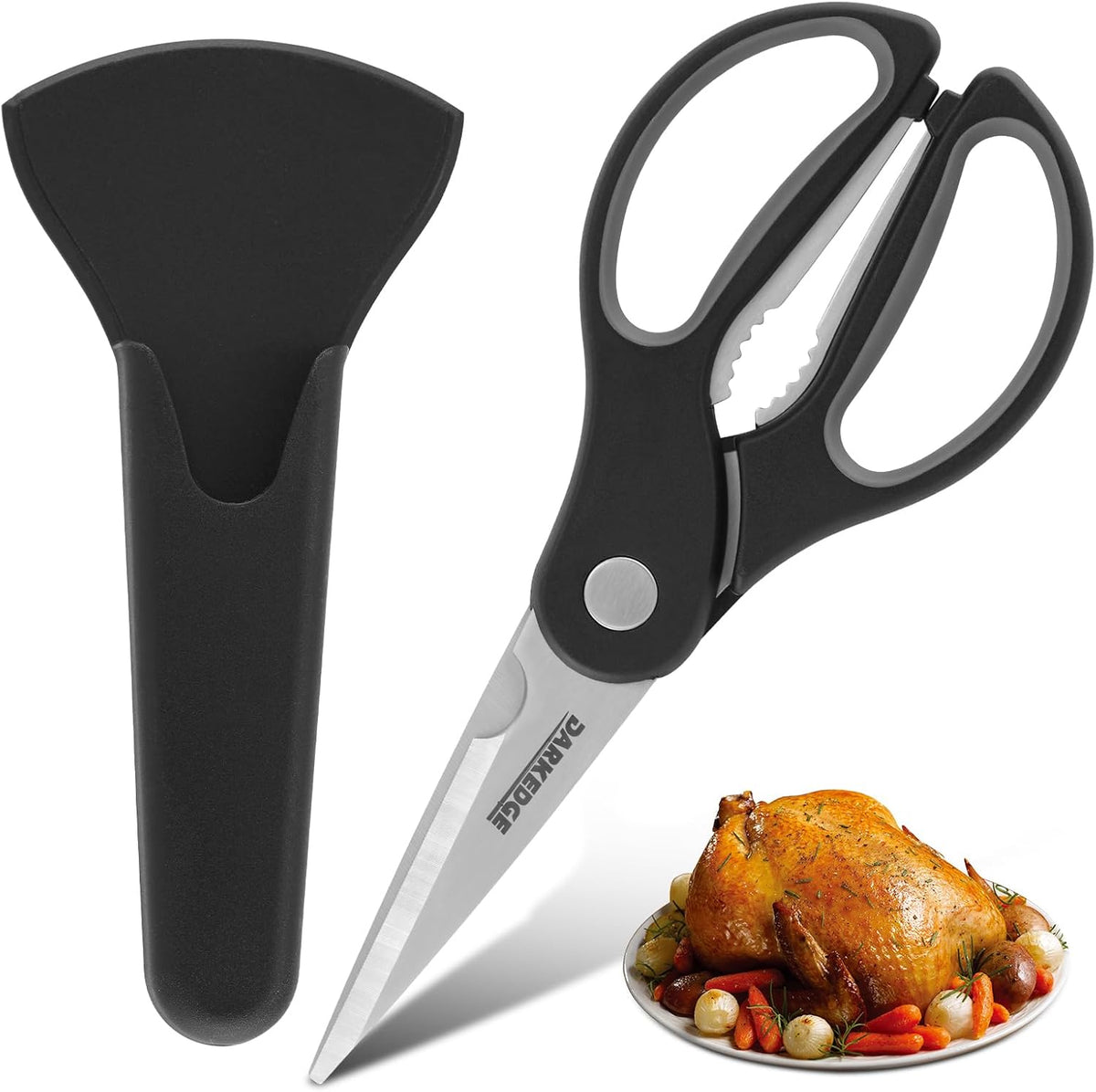 Heavy Duty Kitchen Scissors with Magnetic Holder Magnetic Shears for Fridge, Kitchen Shears Magnet Sheath Food Scissors Set for Meat Poultry Cooking BBQ Vegetables, White