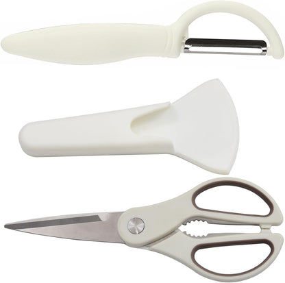 Heavy Duty Kitchen Scissors with Magnetic Holder Magnetic Shears for Fridge, Kitchen Shears Magnet Sheath Food Scissors Set for Meat Poultry Cooking BBQ Vegetables, White