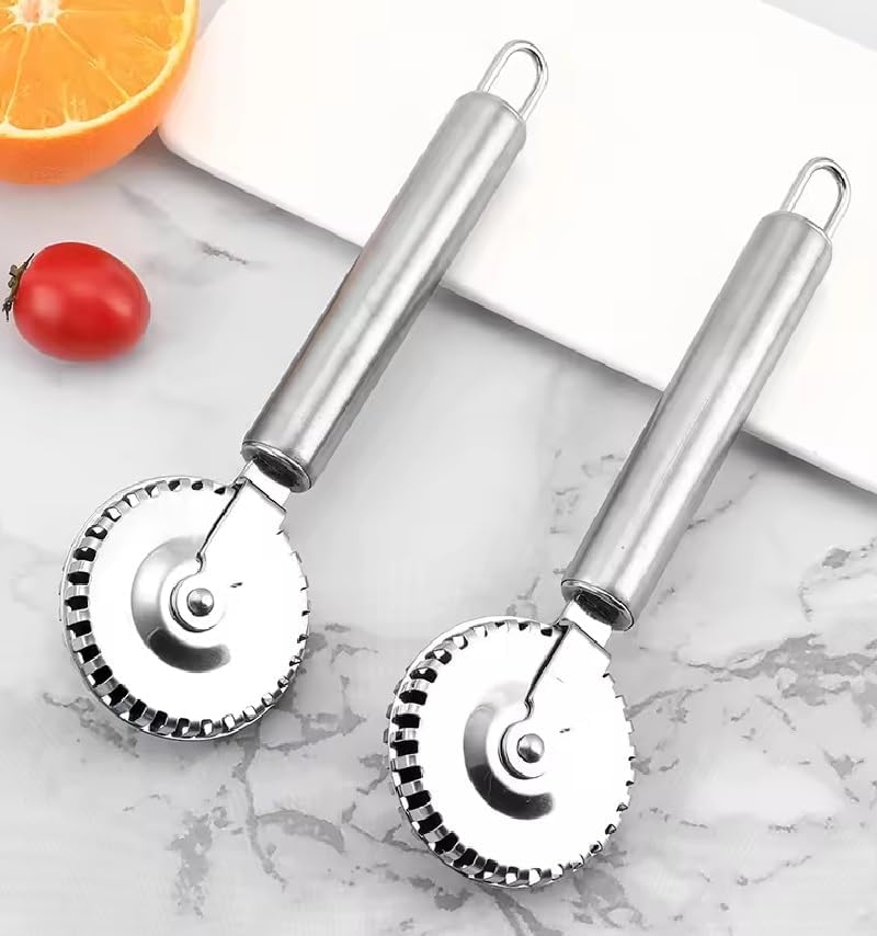 MyHoome Ravioli Cutter with 430 Stainless Steel Wheel, Ideal for Cutting, Sealing, and Crimping Fresh Pasta, Pastry Dough, pierogi and dumplings, multi pastry cutter, pastry cutter crimper. Silver.