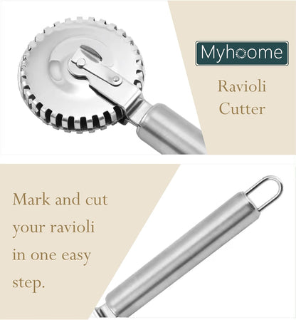 MyHoome Ravioli Cutter with 430 Stainless Steel Wheel, Ideal for Cutting, Sealing, and Crimping Fresh Pasta, Pastry Dough, pierogi and dumplings, multi pastry cutter, pastry cutter crimper. Silver.