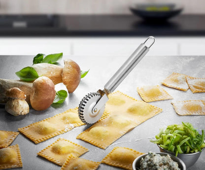MyHoome Ravioli Cutter with 430 Stainless Steel Wheel, Ideal for Cutting, Sealing, and Crimping Fresh Pasta, Pastry Dough, pierogi and dumplings, multi pastry cutter, pastry cutter crimper. Silver.